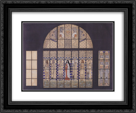 Church Am Steinhof, design for the east side windows 24x20 Black Ornate Wood Framed Art Print Poster with Double Matting by Moser, Koloman