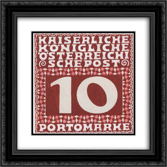 Design for the 10 Heller Porto brand of Austrian Post in the Levant (not issued) 20x20 Black Ornate Wood Framed Art Print Poster with Double Matting by Moser, Koloman