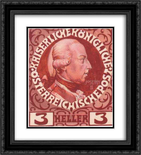 Design for the Anniversary Stamp with Austrian Emperor Joseph II 20x22 Black Ornate Wood Framed Art Print Poster with Double Matting by Moser, Koloman