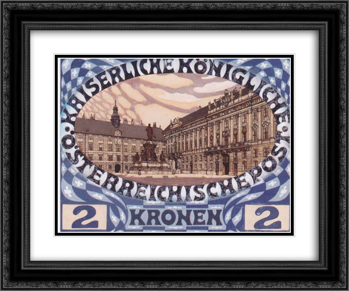 Design for the Austrian jubilee stamp with view of the Vienna Hofburg 24x20 Black Ornate Wood Framed Art Print Poster with Double Matting by Moser, Koloman