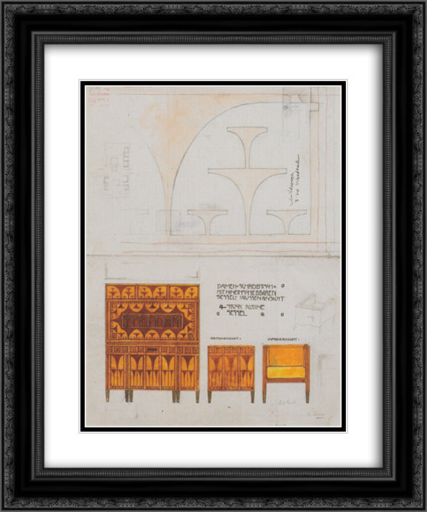 Draft drawings for the breakfast room of the apartment Eisler Terramare, ladies desk chair with retractable 20x24 Black Ornate Wood Framed Art Print Poster with Double Matting by Moser, Koloman