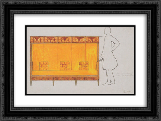 Draft drawings for the breakfast room of the apartment Eisler Terramare, proportion of study seat 24x18 Black Ornate Wood Framed Art Print Poster with Double Matting by Moser, Koloman