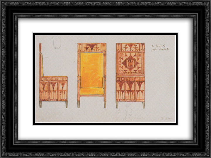 Draft drawings for the breakfast room of the apartment Eisler Terramare High Chair 24x18 Black Ornate Wood Framed Art Print Poster with Double Matting by Moser, Koloman