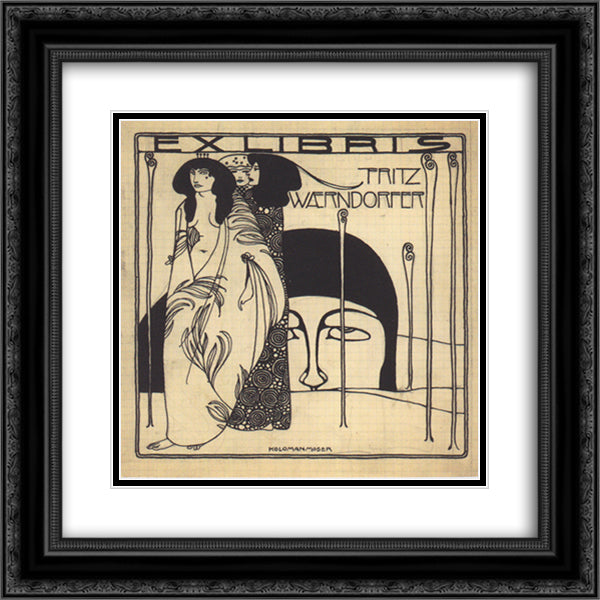 Drafts for the exlibris for Fritz Waerndorfer 20x20 Black Ornate Wood Framed Art Print Poster with Double Matting by Moser, Koloman