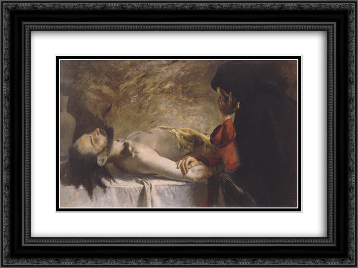 Pieta 24x18 Black Ornate Wood Framed Art Print Poster with Double Matting by Moser, Koloman