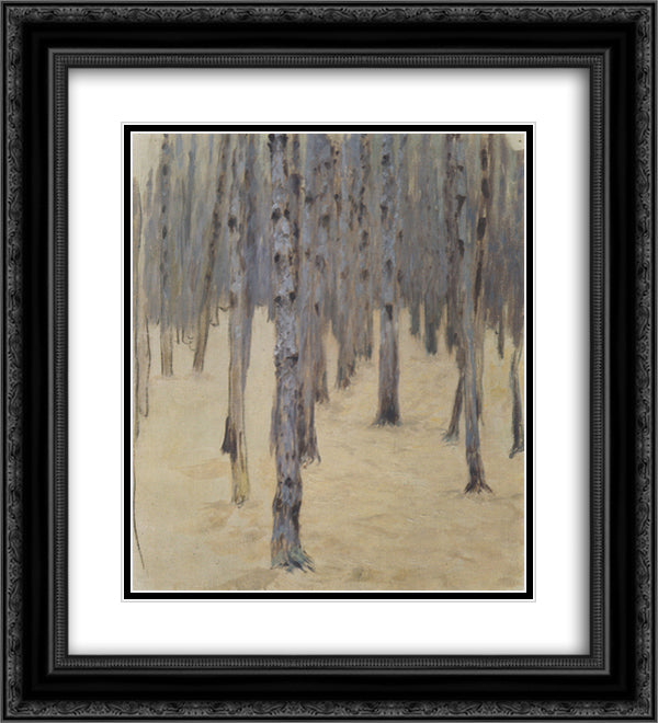 Pine forest in winter 20x22 Black Ornate Wood Framed Art Print Poster with Double Matting by Moser, Koloman