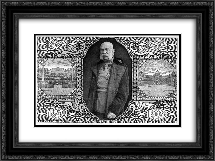 Postcard with Emperor Franz Josef 24x18 Black Ornate Wood Framed Art Print Poster with Double Matting by Moser, Koloman