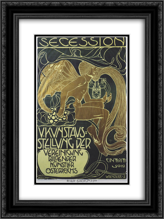 Poster of five art exhibition of the Association of Austrian Artists of Secession 18x24 Black Ornate Wood Framed Art Print Poster with Double Matting by Moser, Koloman