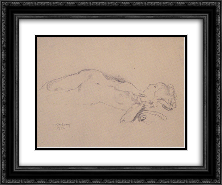 Reclining Female Nude (Mileva Roller) 24x20 Black Ornate Wood Framed Art Print Poster with Double Matting by Moser, Koloman