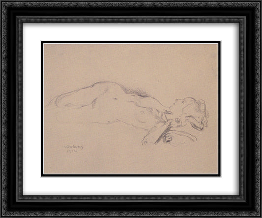 Reclining Female Nude (Mileva Roller) 24x20 Black Ornate Wood Framed Art Print Poster with Double Matting by Moser, Koloman