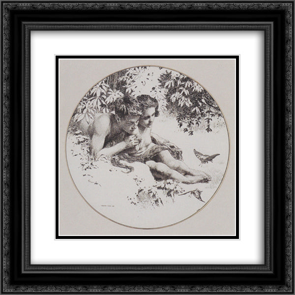 Reproduction template for the middle part of the leaf love for Gerlach's allegories. New Series, Plate 30 20x20 Black Ornate Wood Framed Art Print Poster with Double Matting by Moser, Koloman