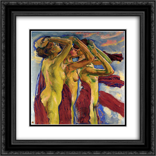 The Three Graces 20x20 Black Ornate Wood Framed Art Print Poster with Double Matting by Moser, Koloman