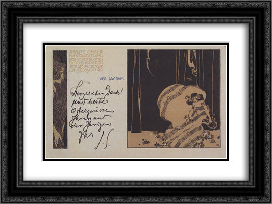 Ver Sacrum postcard nr. 12 I. Secessionausstellung with greeting line of the art historian Julius von Schlosser 24x18 Black Ornate Wood Framed Art Print Poster with Double Matting by Moser, Koloman