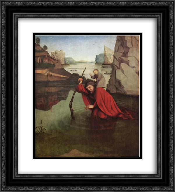 St. Christopher 20x22 Black Ornate Wood Framed Art Print Poster with Double Matting by Witz, Konrad