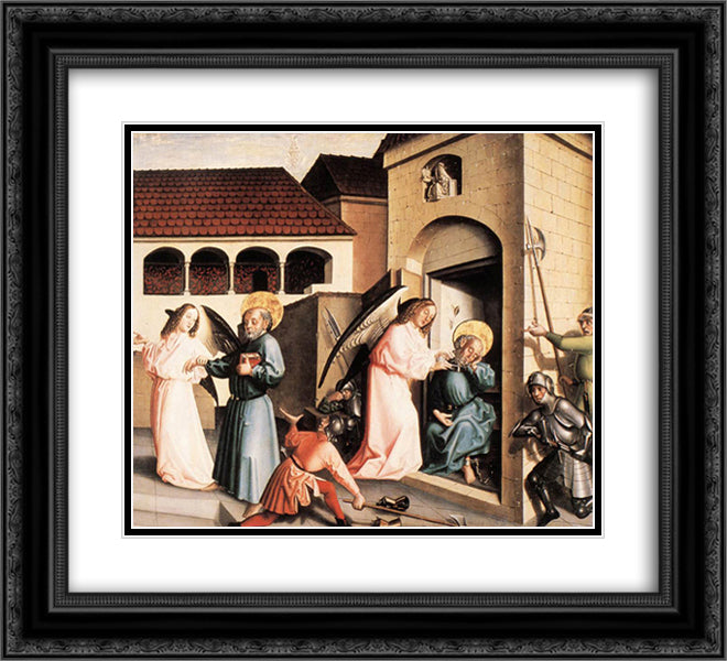 The Liberation of St. Peter 22x20 Black Ornate Wood Framed Art Print Poster with Double Matting by Witz, Konrad