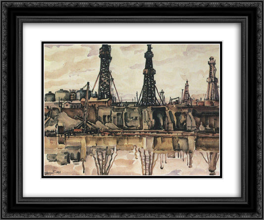Baku. Oil rigs. 24x20 Black Ornate Wood Framed Art Print Poster with Double Matting by Bogaevsky, Konstantin