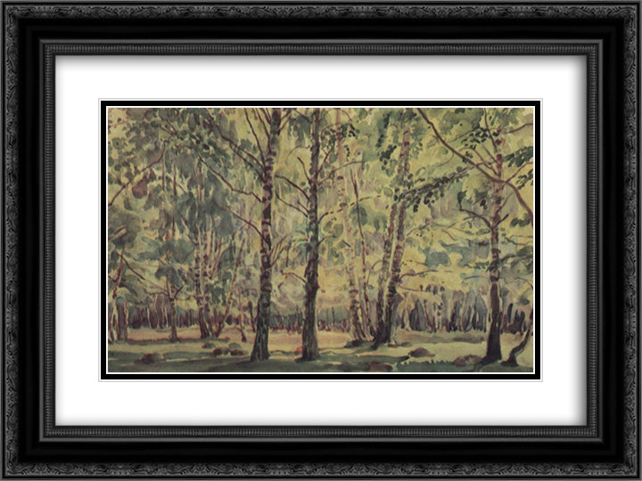 Birch Grove 24x18 Black Ornate Wood Framed Art Print Poster with Double Matting by Bogaevsky, Konstantin