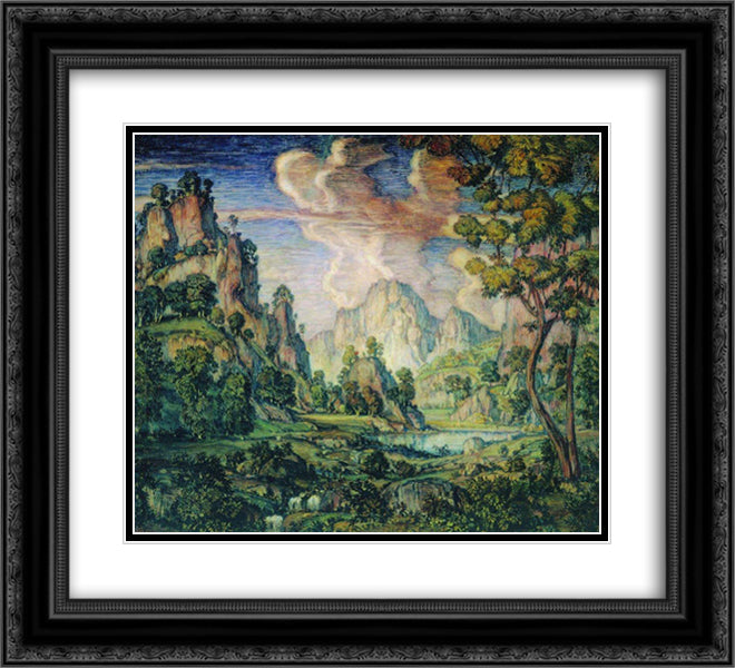 Classical Landscape 22x20 Black Ornate Wood Framed Art Print Poster with Double Matting by Bogaevsky, Konstantin