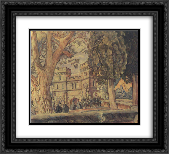 Clock towers of Alupka Palace 22x20 Black Ornate Wood Framed Art Print Poster with Double Matting by Bogaevsky, Konstantin
