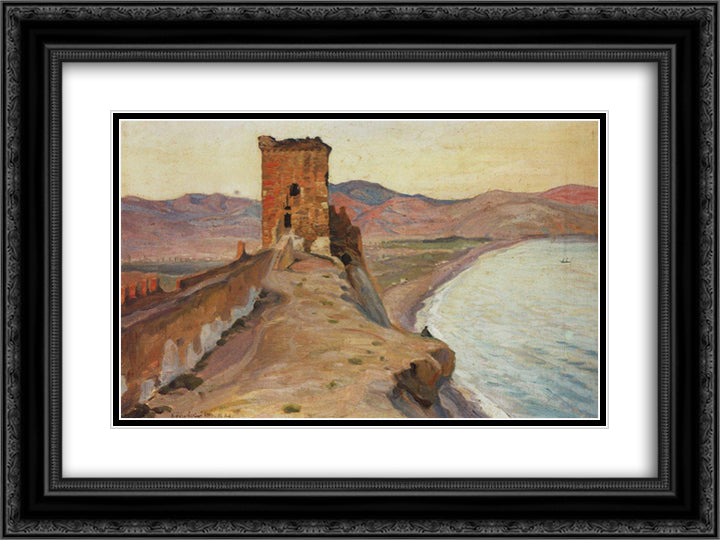 Consular tower in Sudak 24x18 Black Ornate Wood Framed Art Print Poster with Double Matting by Bogaevsky, Konstantin