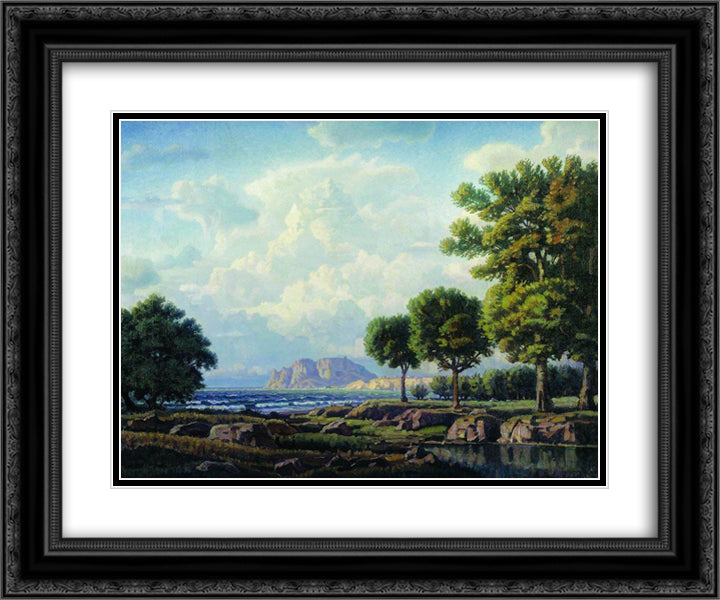 Evening at the sea 24x20 Black Ornate Wood Framed Art Print Poster with Double Matting by Bogaevsky, Konstantin
