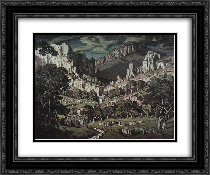 Flow. Fantastic landscape. 24x20 Black Ornate Wood Framed Art Print Poster with Double Matting by Bogaevsky, Konstantin