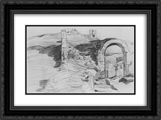 Gates in the tower 24x18 Black Ornate Wood Framed Art Print Poster with Double Matting by Bogaevsky, Konstantin
