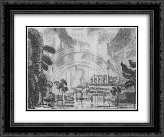 Imaginary town. Rainbow. 24x20 Black Ornate Wood Framed Art Print Poster with Double Matting by Bogaevsky, Konstantin