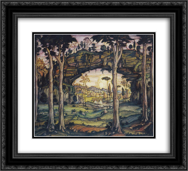 Italian Landscape 22x20 Black Ornate Wood Framed Art Print Poster with Double Matting by Bogaevsky, Konstantin