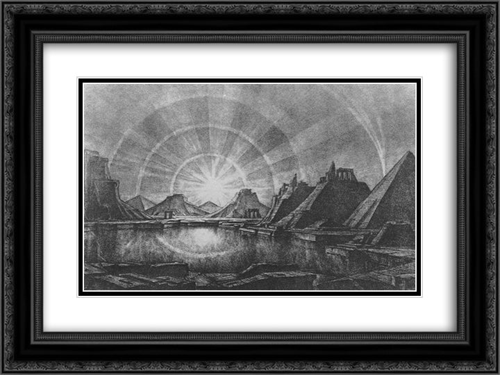 Landscape with lake 24x18 Black Ornate Wood Framed Art Print Poster with Double Matting by Bogaevsky, Konstantin