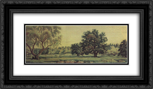 Landscape with oaks and willows 24x14 Black Ornate Wood Framed Art Print Poster with Double Matting by Bogaevsky, Konstantin