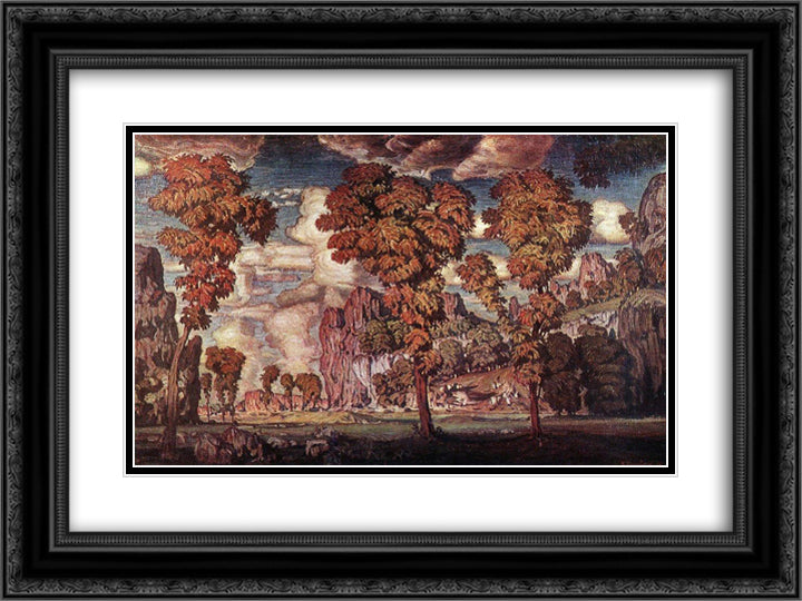 Landscape with rocks. Stary Krym. 24x18 Black Ornate Wood Framed Art Print Poster with Double Matting by Bogaevsky, Konstantin