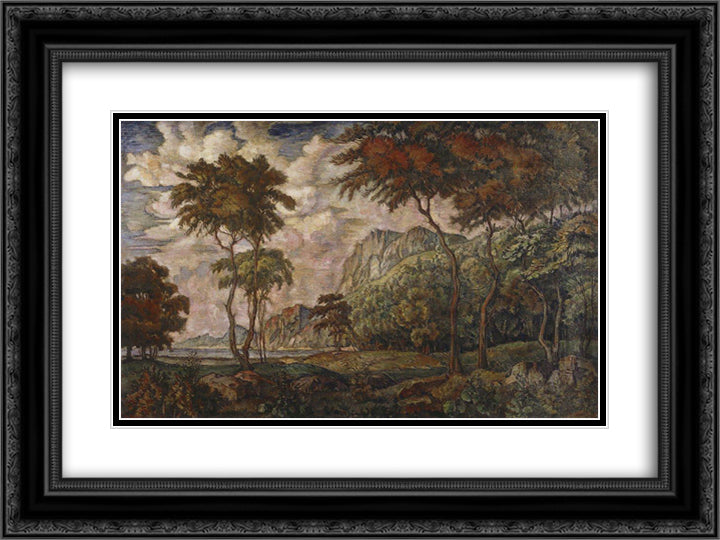 Landscape with trees 24x18 Black Ornate Wood Framed Art Print Poster with Double Matting by Bogaevsky, Konstantin