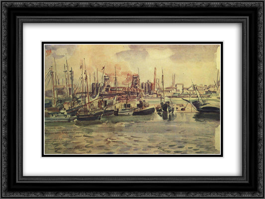 Mariupol port and plant 24x18 Black Ornate Wood Framed Art Print Poster with Double Matting by Bogaevsky, Konstantin