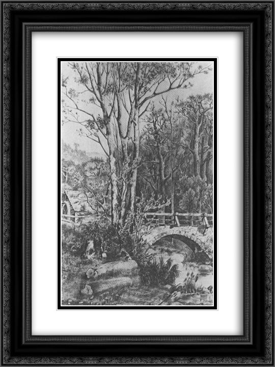 Mill near the forest creek 18x24 Black Ornate Wood Framed Art Print Poster with Double Matting by Bogaevsky, Konstantin