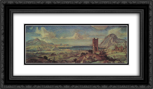 Mountain landscape with sea bay 24x14 Black Ornate Wood Framed Art Print Poster with Double Matting by Bogaevsky, Konstantin