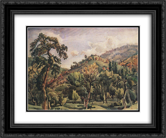Mountain landscape with trees. Ortolan. 24x20 Black Ornate Wood Framed Art Print Poster with Double Matting by Bogaevsky, Konstantin