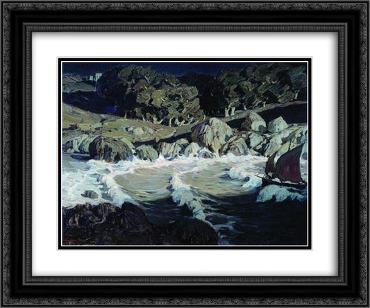 Night at the seaside 24x20 Black Ornate Wood Framed Art Print Poster with Double Matting by Bogaevsky, Konstantin