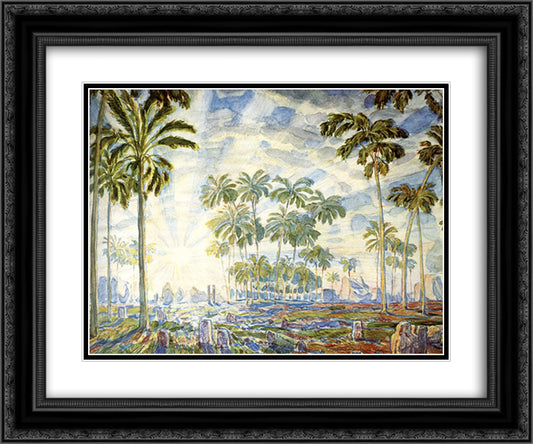 Palm trees 24x20 Black Ornate Wood Framed Art Print Poster with Double Matting by Bogaevsky, Konstantin