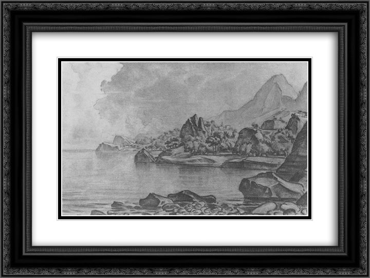 Rocky seashore 24x18 Black Ornate Wood Framed Art Print Poster with Double Matting by Bogaevsky, Konstantin