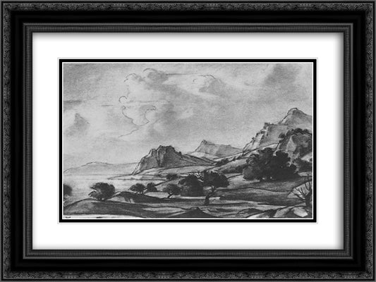 Romantic landscape. On the seashore. 24x18 Black Ornate Wood Framed Art Print Poster with Double Matting by Bogaevsky, Konstantin