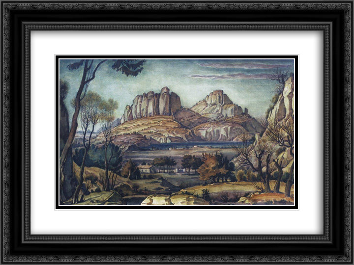 Romantic landscape (Crimean landscape) 24x18 Black Ornate Wood Framed Art Print Poster with Double Matting by Bogaevsky, Konstantin