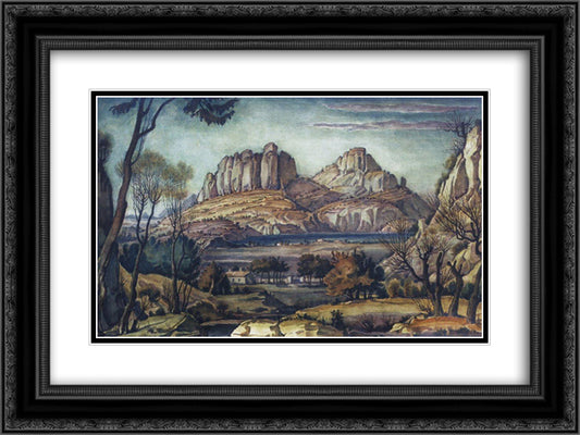 Romantic landscape (Crimean landscape) 24x18 Black Ornate Wood Framed Art Print Poster with Double Matting by Bogaevsky, Konstantin