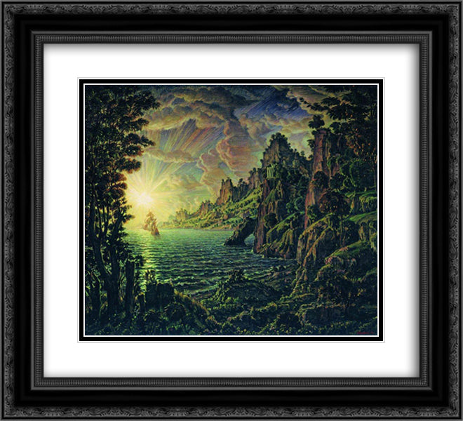 Ships 22x20 Black Ornate Wood Framed Art Print Poster with Double Matting by Bogaevsky, Konstantin