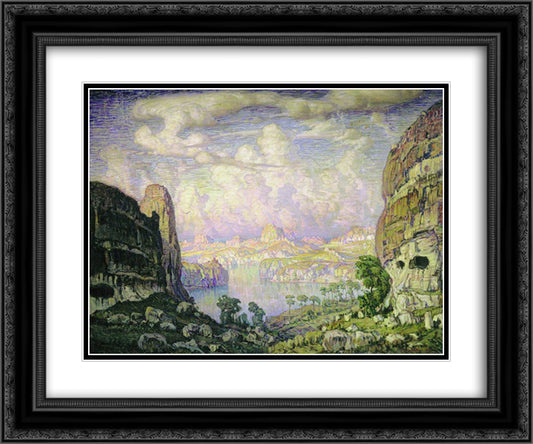 Southern Land. Cave Town. 24x20 Black Ornate Wood Framed Art Print Poster with Double Matting by Bogaevsky, Konstantin