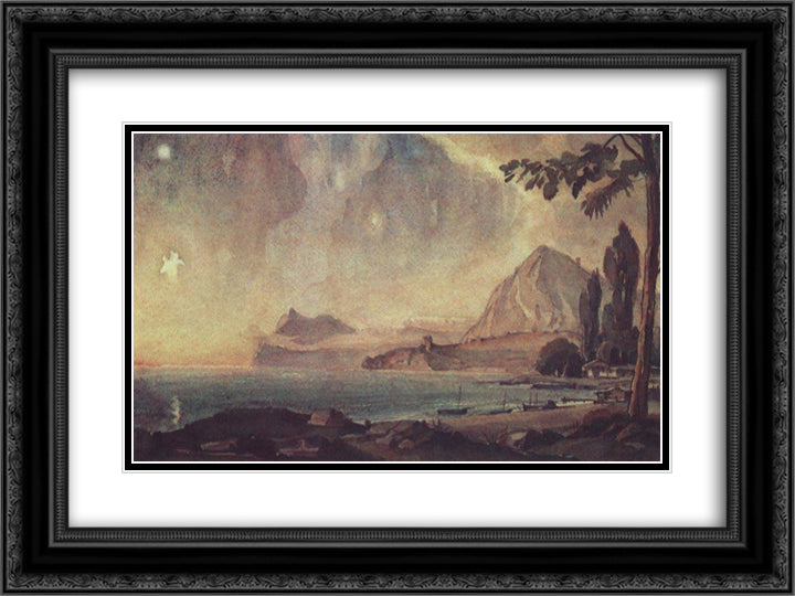 Sudak motif 24x18 Black Ornate Wood Framed Art Print Poster with Double Matting by Bogaevsky, Konstantin