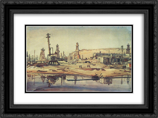 The Baku oil fields 24x18 Black Ornate Wood Framed Art Print Poster with Double Matting by Bogaevsky, Konstantin
