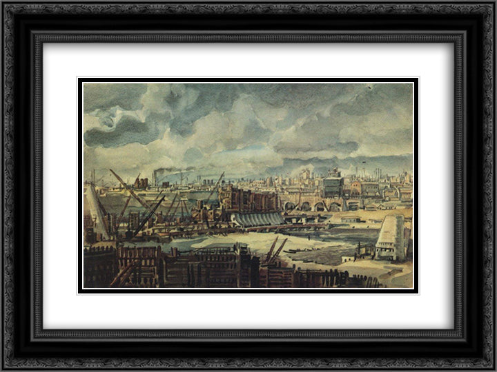 The industrial building 24x18 Black Ornate Wood Framed Art Print Poster with Double Matting by Bogaevsky, Konstantin