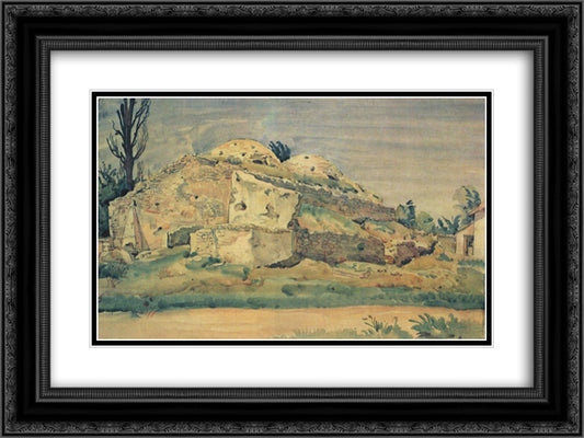 The old bathhouses in Karasubazar 24x18 Black Ornate Wood Framed Art Print Poster with Double Matting by Bogaevsky, Konstantin