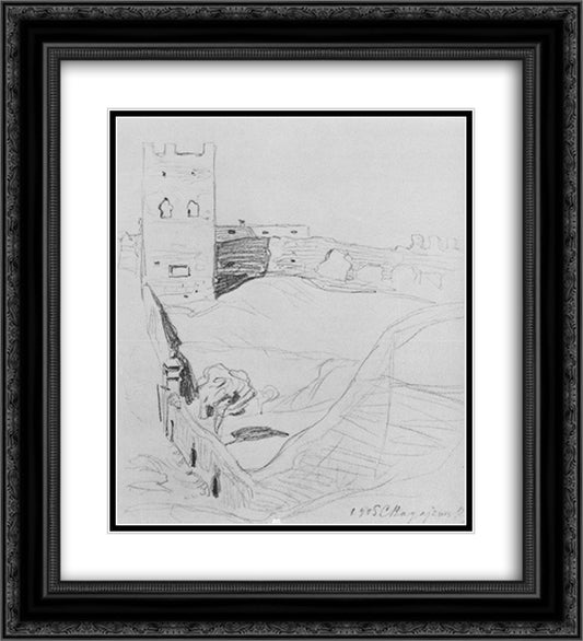 Towers of Feodosiya 20x22 Black Ornate Wood Framed Art Print Poster with Double Matting by Bogaevsky, Konstantin